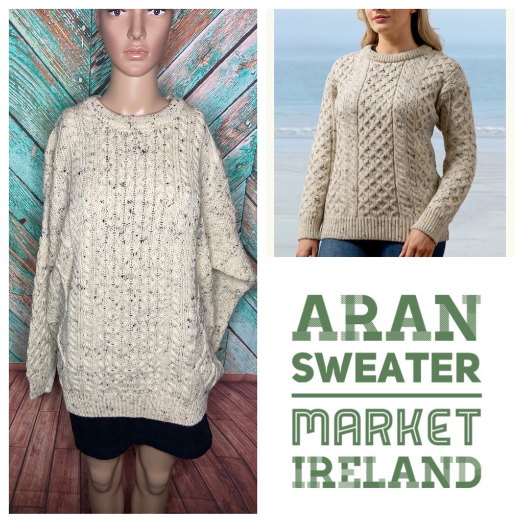Aran Sweater Market Ireland Women's Fleck Ivory Traditional Wool Sweater